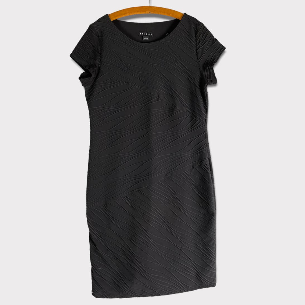 Tribal Black Textured Short Sleeve Sheath Dress